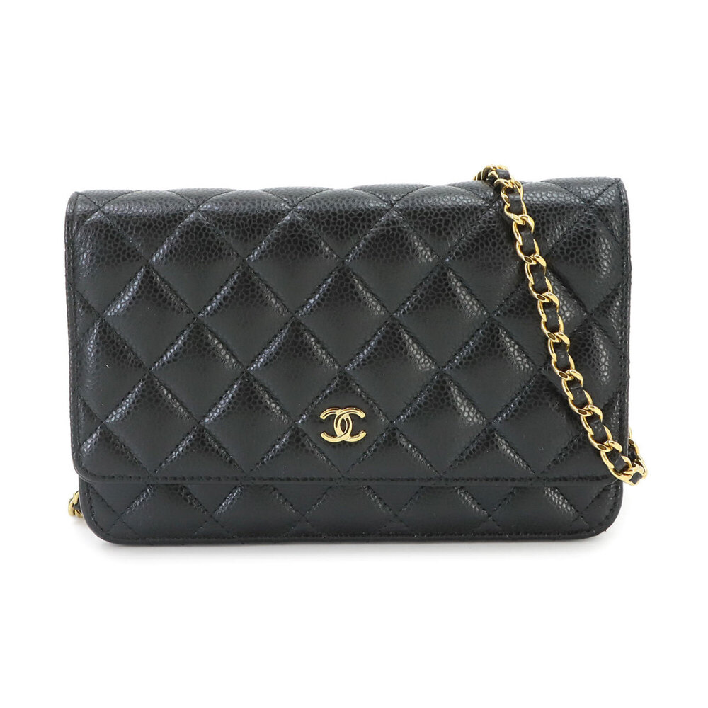 Chanel Matelassé Classic Chain Wallet, Long Caviar Leather, Black, AP0250, Go...